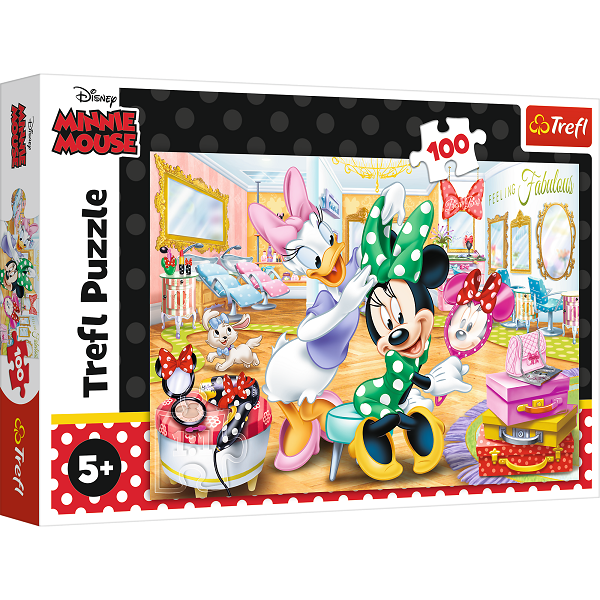Minnie puzzle 100 db-os Trefl  - Minnie a szépségszalonban