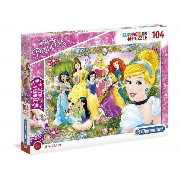 Disney hercegnők Supercolor puzzle 104 db-os csillogó ékkő díszekkel