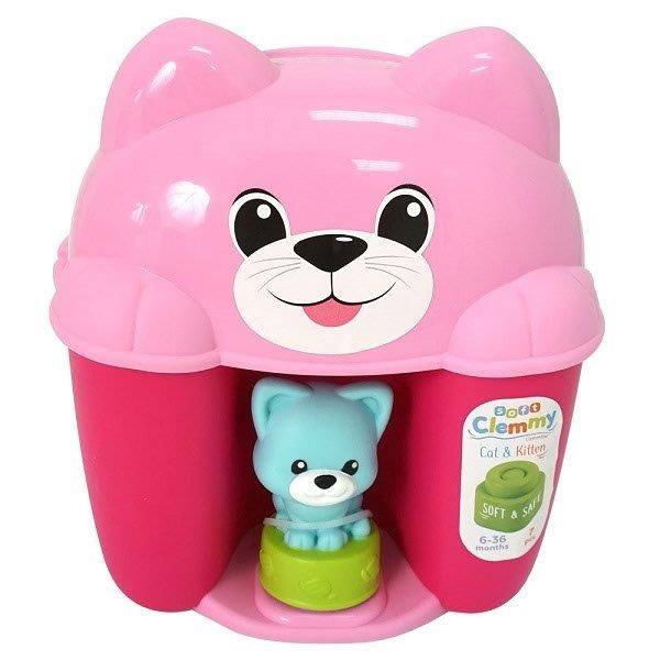 Clemmy Soft puha kockák 7 db-os építőjáték cicás tárolóban