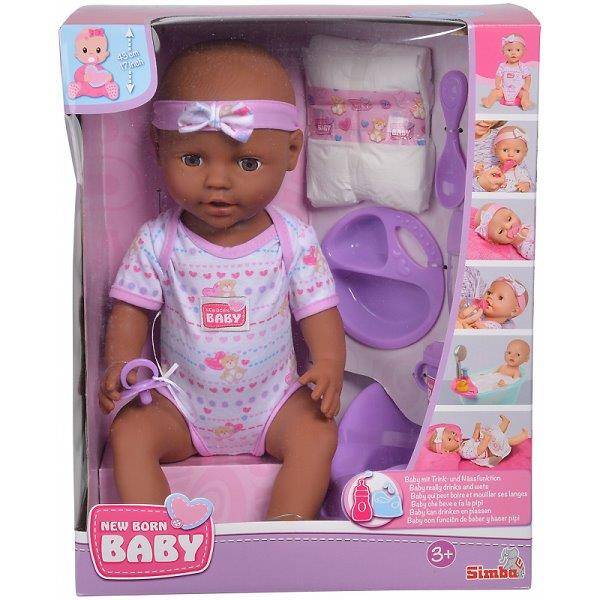 New Born Baby barna bőrű lány pisilős baba kiegészítőkkel 43 cm