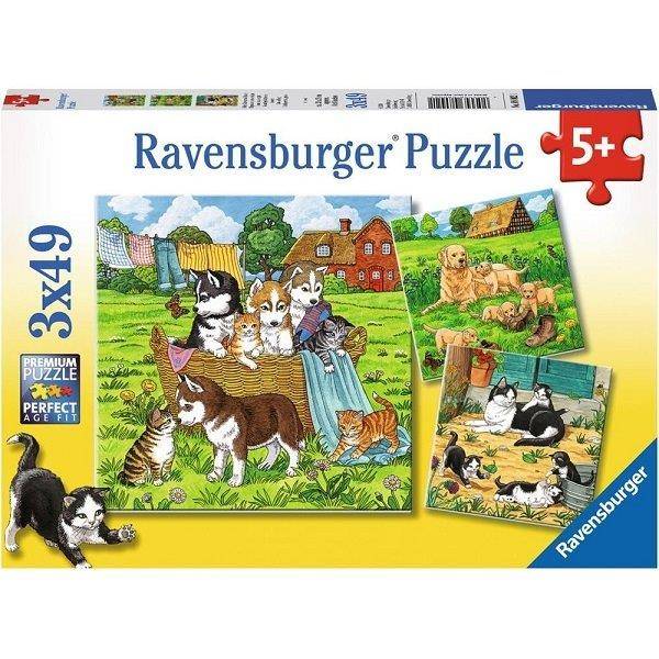 Cicás és kutyás puzzle 3x49 db-os Ravensburger