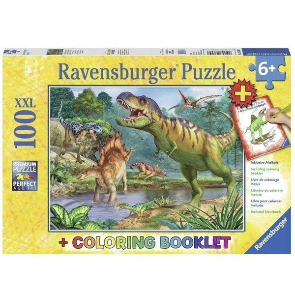 Dinoszauruszos puzzle 100 db-os XXL színezővel - Dínók világa