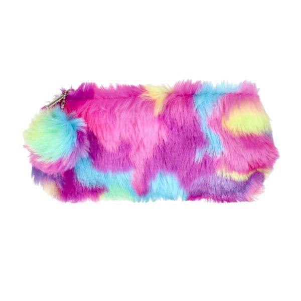 Színes szőrmés tolltartó, neszesszer pomponnal
