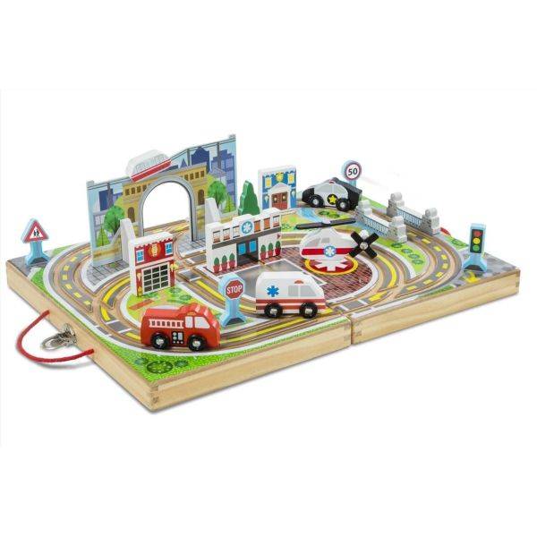 Melissa & Doug fa járművek – Hordozható város játékszett