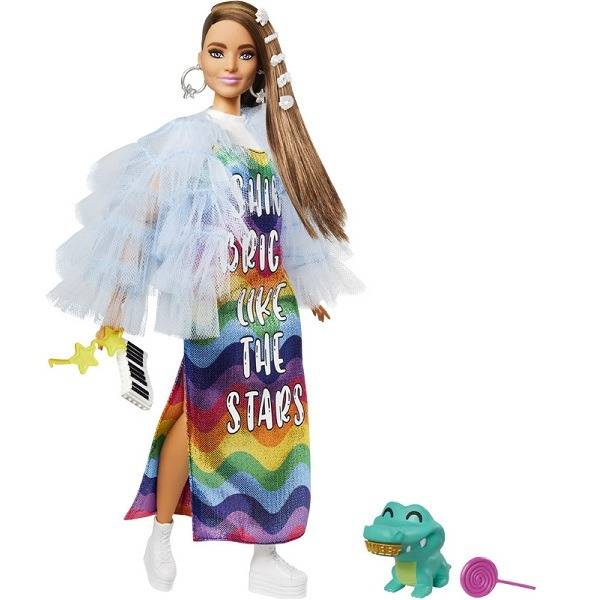 Barbie baba extravagáns ruhában kisállattal – Barna felnyírt hajjal