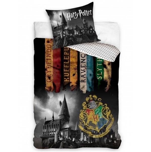 Harry Potter ágyneműhuzat – Roxforti házak (fekete)