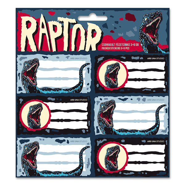 Ars Una dinoszauruszos füzetcímke 3×6 db-os – Raptor