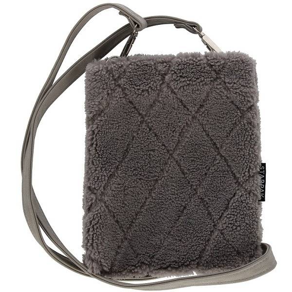 Starpak plüss válltáska öko bőrszíjjal – szürke