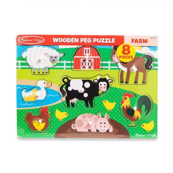 Melissa & Doug készségfejlesztő fajáték – Farm puzzle fogantyúval