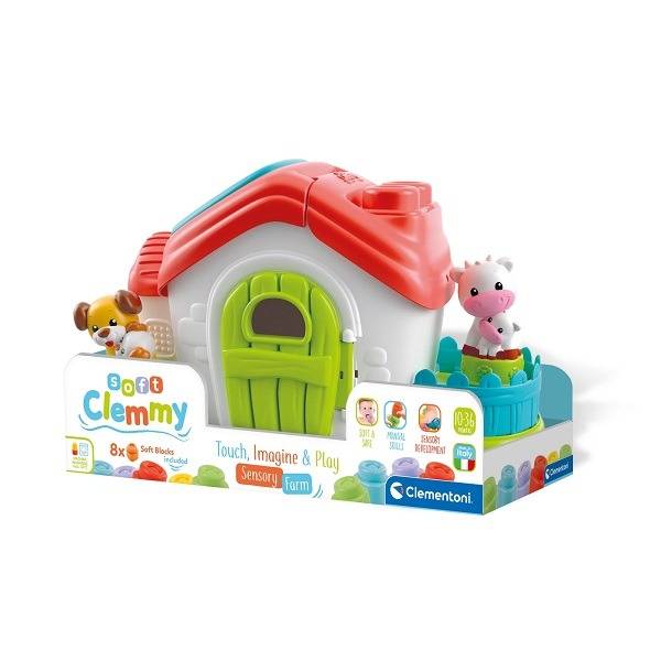Clemmy Baby házikó puha építőkockákkal és állatfigurákkal