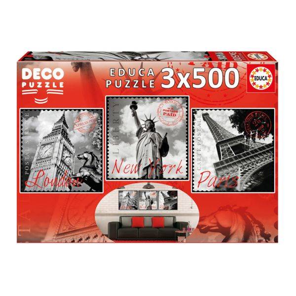 EDUCA puzzle 3×500 db-os – New York, London, Párizs