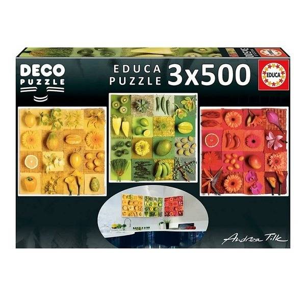 EDUCA puzzle 3×500 db-os – Egzotikus gyümölcsök és virágok