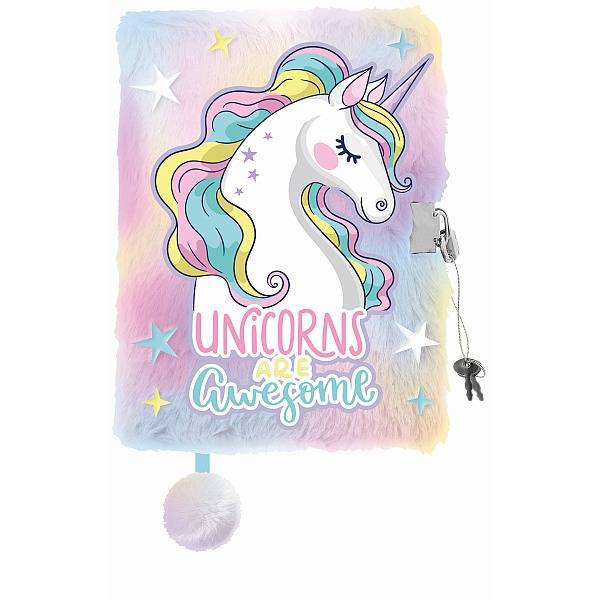 Unikornisos szőrmés napló lakattal A5 – Rainbow Unicorn