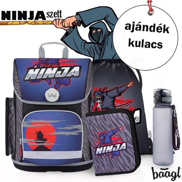 Baagl iskolatáska csatos SZETT - NINJA ajándék kulacs