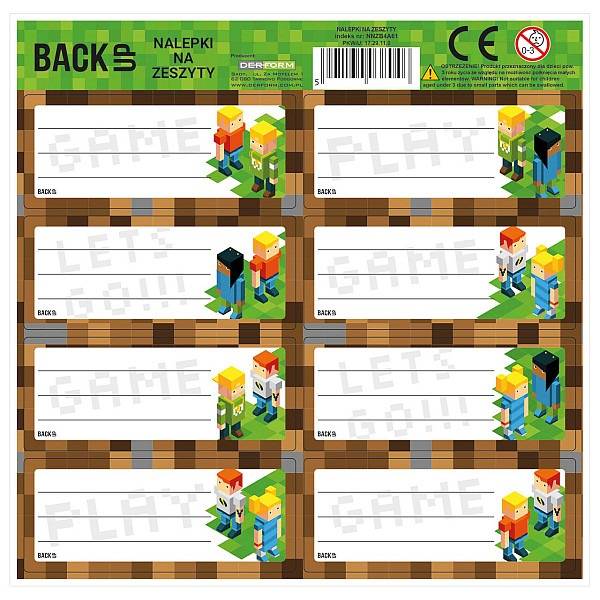 BackUp  füzetcímke 8 db-os Game Play -  többféle