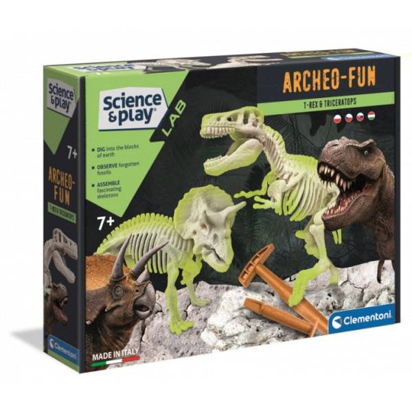 Clementoni ArcheoFun dínó ásatás szett – Világító T-Rex és Triceratops