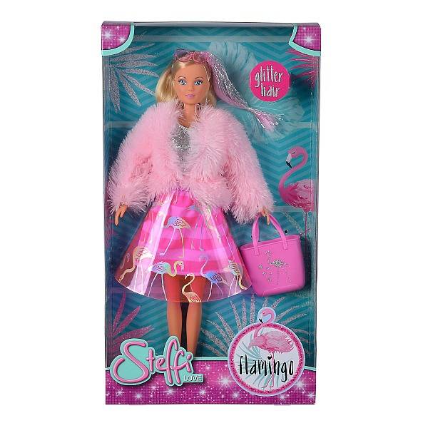 Steffi Love baba flamingós ruhában csillogó hajjal
