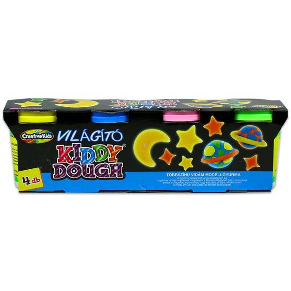 CreativeKids Kiddy Dough sötétben világító tégelyes gyurma 4 db-os