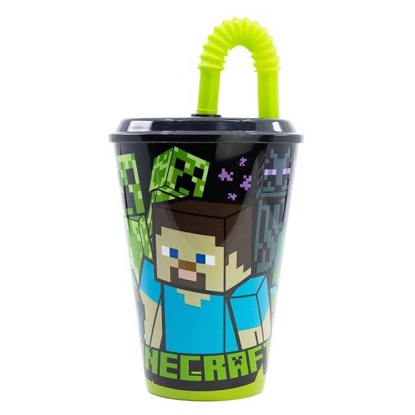 Minecraft szívószálas pohár 430ml-es