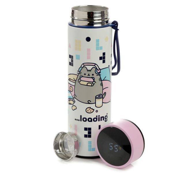 Pusheen cica fém kulacs, termosz digitális hőmérővel 450ml