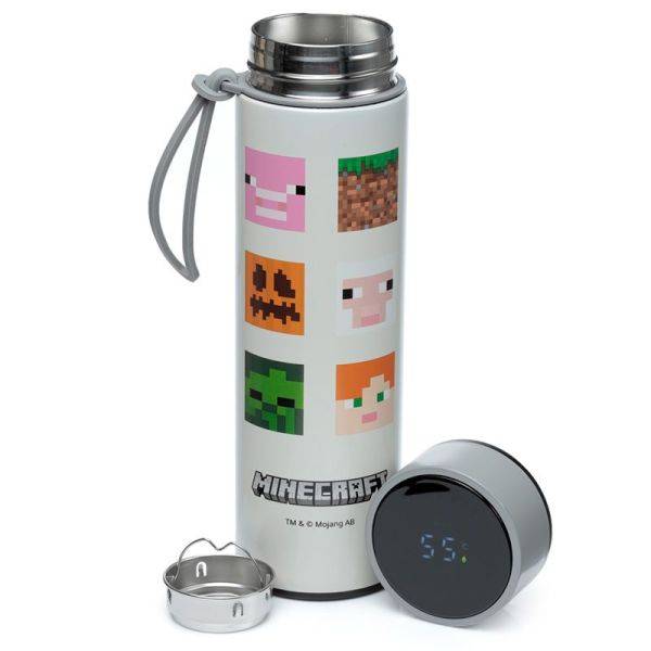 Minecraft fém kulacs, termosz digitális hőmérővel 450ml