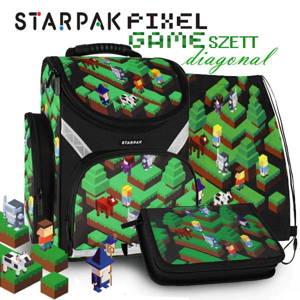 Starpak iskolatáska szett – Pixel Game Diagonal
