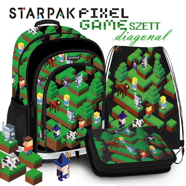 Starpak ergonomikus iskolatáska, hátizsák SZETT – Pixel Game Diagonal