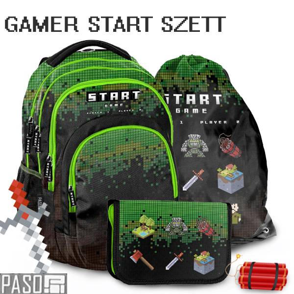 Paso gamer iskolatáska, hátizsák SZETT – START