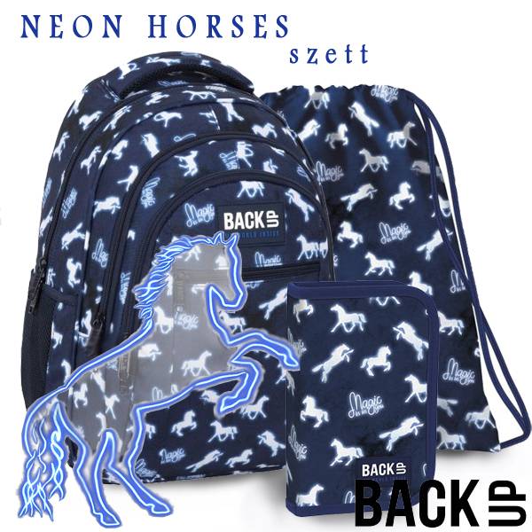 BackUp lovas iskolatáska, hátizsák SZETT - Neon Horses