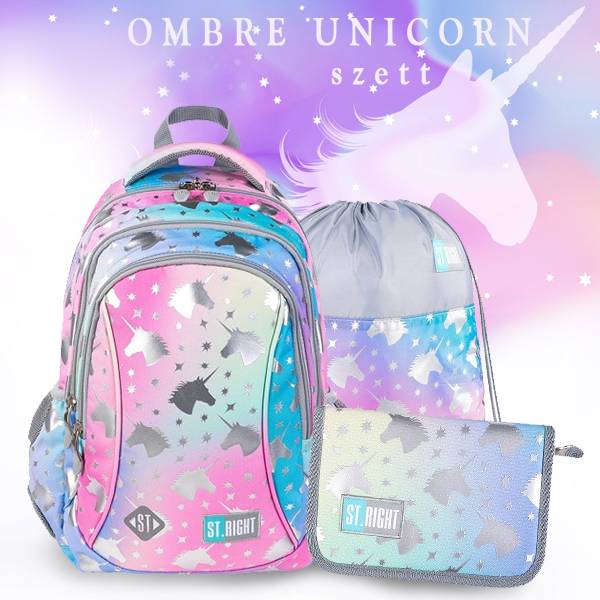 St. Right unikornisos iskolatáska, hátizsák SZETT – Ombre Unicorn