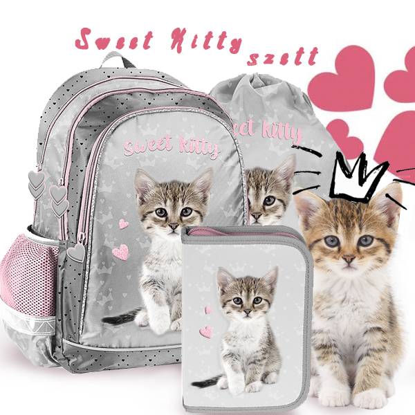 Paso Cicás ergonomikus iskolatáska, hátizsák SZETT - Sweet Kitty