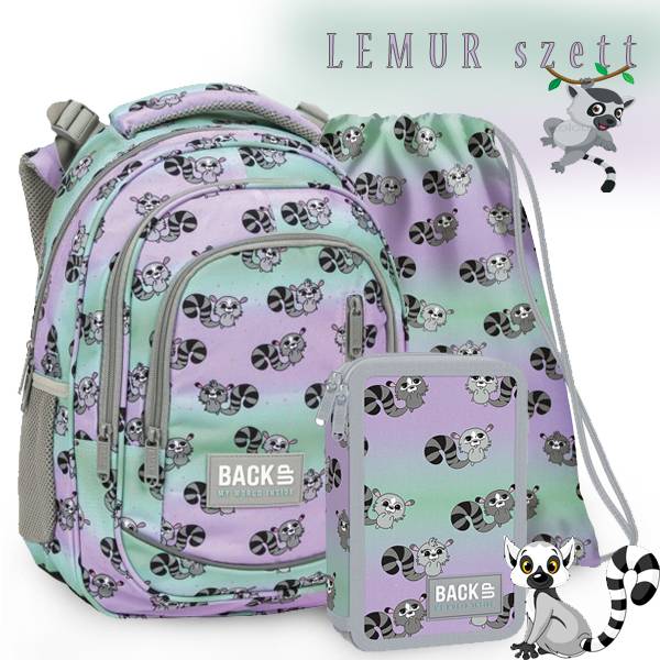 BackUp iskolatáska hátizsák Premium SZETT - Cute Lemur
