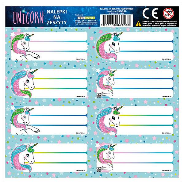 Unikornisos füzetcímke 8 db-os többféle