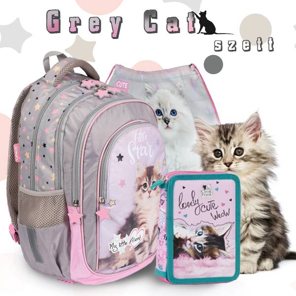 My Little Friend cicás iskolatáska, hátizsák SZETT - Grey Cat 2