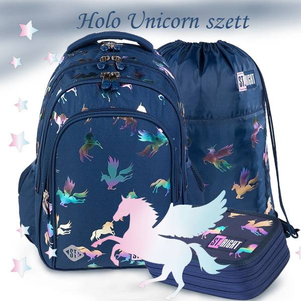 St. Right iskolatáska, hátizsák 40 cm SZETT - Holo Unicorn