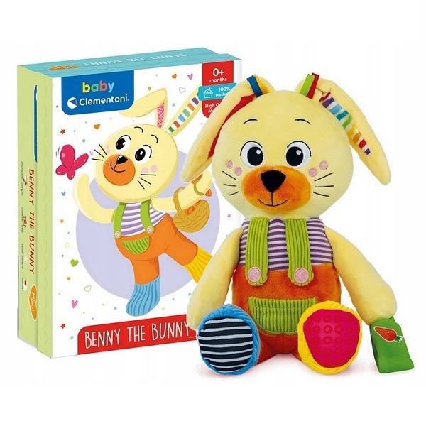 Clementoni Baby plüss nyuszi - díszdobozban cumitartóval