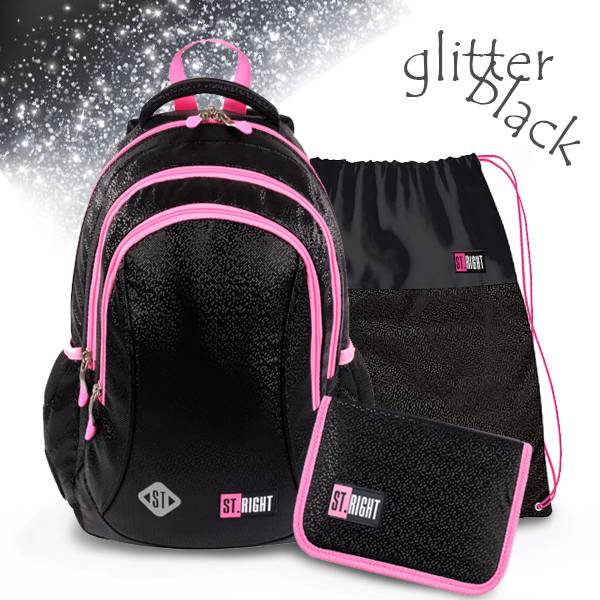 St. Right iskolatáska, hátizsák 39 cm SZETT - Black Glitter