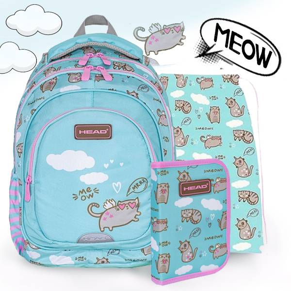 HEAD cicás iskolatáska, hátizsák 42 cm SZETT – Meow