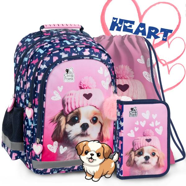 Cleo és Frank kutyás iskolatáska hátizsák SZETT