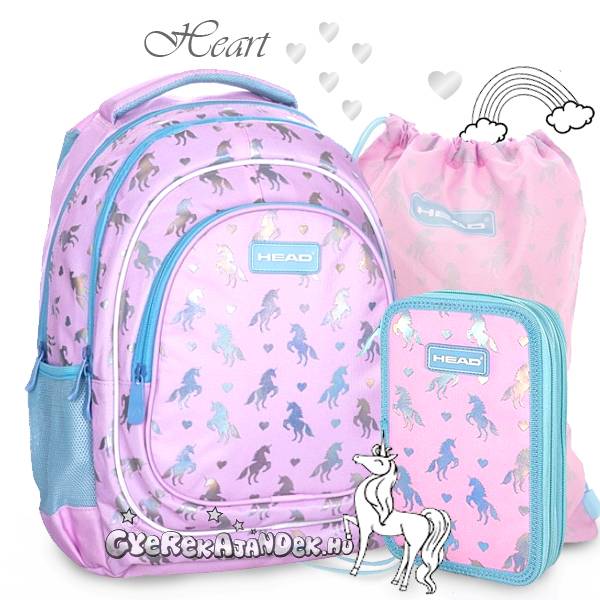 HEAD unikornisos iskolatáska, hátizsák 39 cm SZETT - Heart
