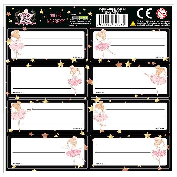 Balerina mintás füzetcímke 8 db-os - többféle