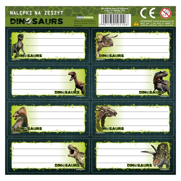 Dinoszauruszos füzetcímke 8 db-os - Lakeside
