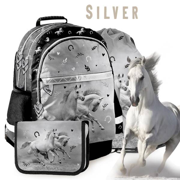 Paso Lovas iskolatáska, hátizsák SZETT – SILVER