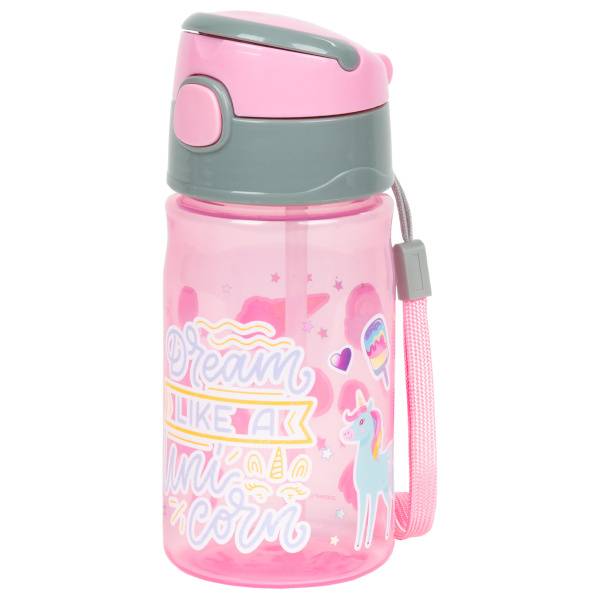 Szívószálas műanyag kulacs 330 ml - Unikornis