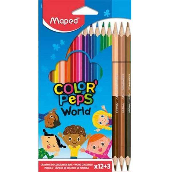 Maped Színes ceruza készlet 12+3 db-os háromszög alakú ceruza- Color’ Peps World