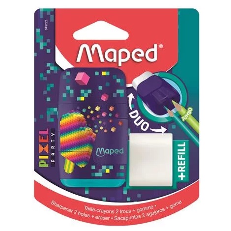 Maped hegyező és radír 2in1 pótradírral – Pixel Party