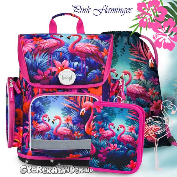 BAAGL flamingós iskolatáska csatos SZETT - Pink Flamingos