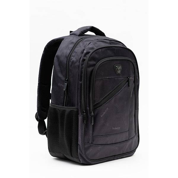 Budmil iskolatáska, hátizsák laptoptartóval - Sötétszürke mintás