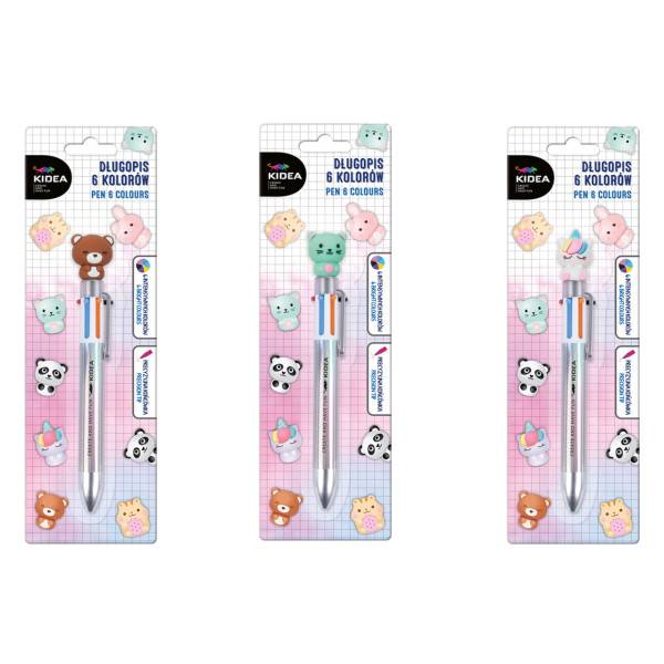 Kidea hatszínű golyóstoll állatfigurákkal - többféle
