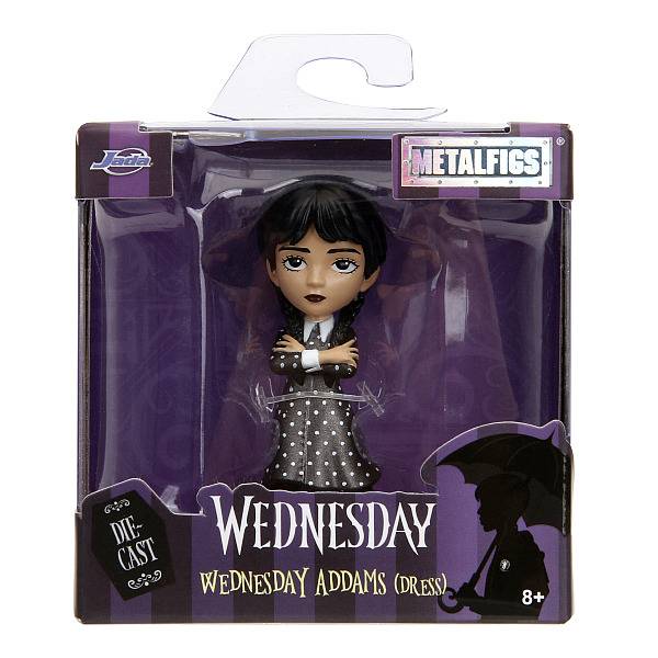 Wednesday fém figura – Wednesday Adams pöttyös ruhában